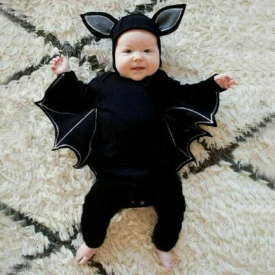 Halloween Toddler Baby Boys Girls Cosplay Bat Costume Romper Hat Outfits Set