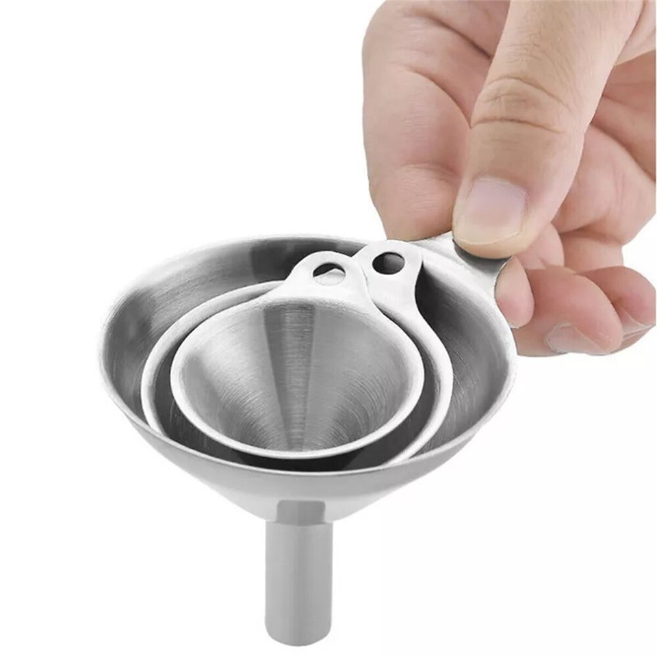 Set of 3 Small Funnels for Filling Bottles. Food Grade Metal Funnels
