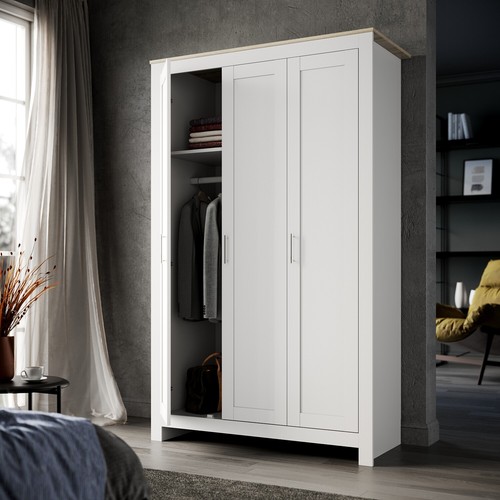 White 3 Door Wardrobe Multi-purpose Solid Wood Classic Wardrobes 1120x1800x500mm - Picture 2 of 17