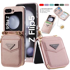 Zipper Wallet Leather Case For Samsung Galaxy Z Flip 6 Flip 5 Flip 4 Flip3 Strap