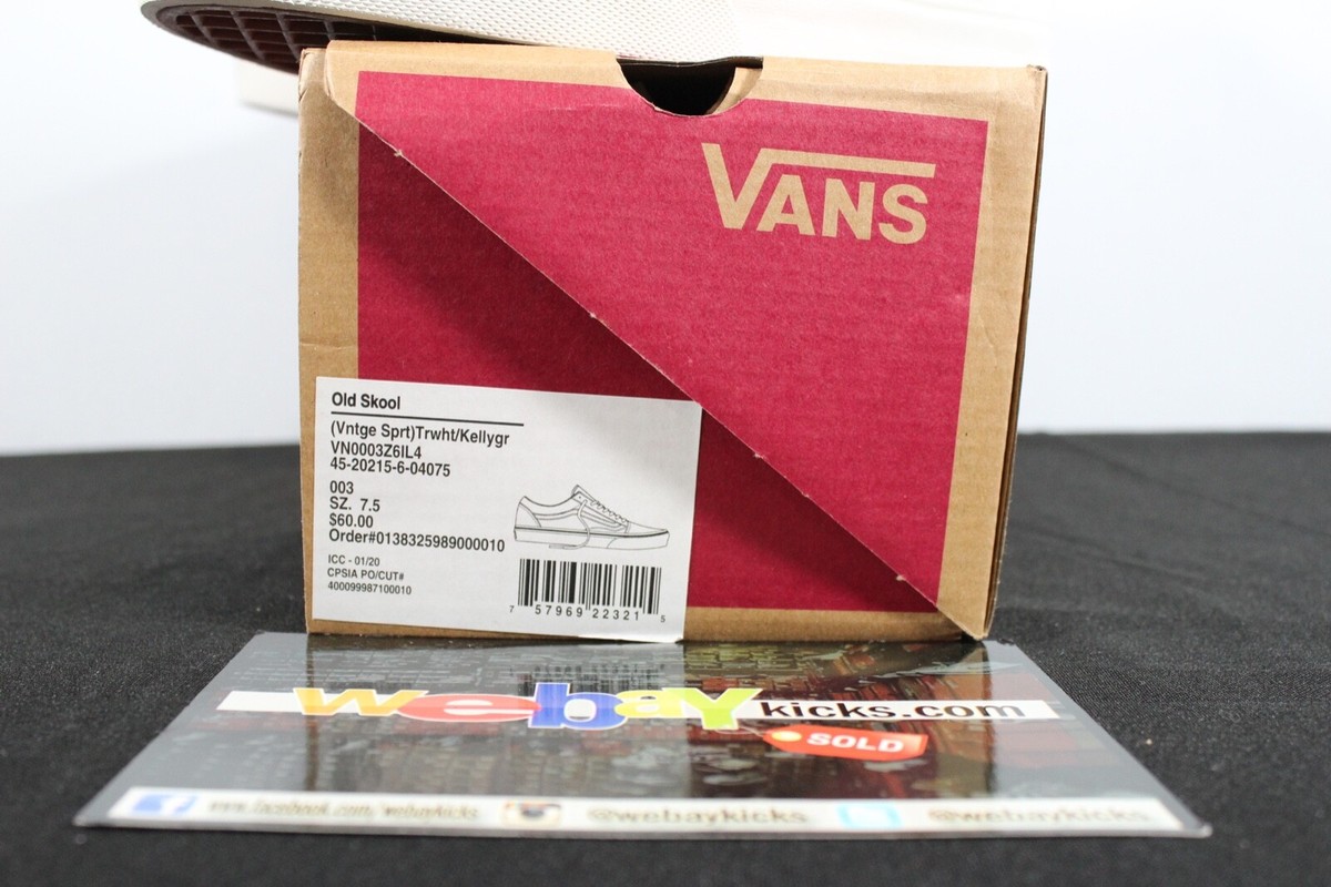 Vans Old Skool Vintage White Kelly Green Sneakers Mens Size 7-13