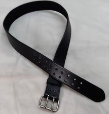 2" Utility Belt Full Grain Lined Leather Nickel Plated Double Prong Buckle