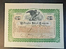 Vintage 1905 Stock Certificate "Wellington Starch Company" 