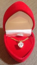 3ct Cubic Zirconia Heart Pendant Gold Plated Setting And 20 Inch Chain Box COA