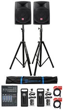  2 Rockville RPG12 12" Powered 800w DJ PA Speakers Stands Mixer Microphones
