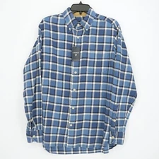 Cremieux Men's Long-Sleeve Shirt M Blue White Plaid 100% Cotton NWT $79.50