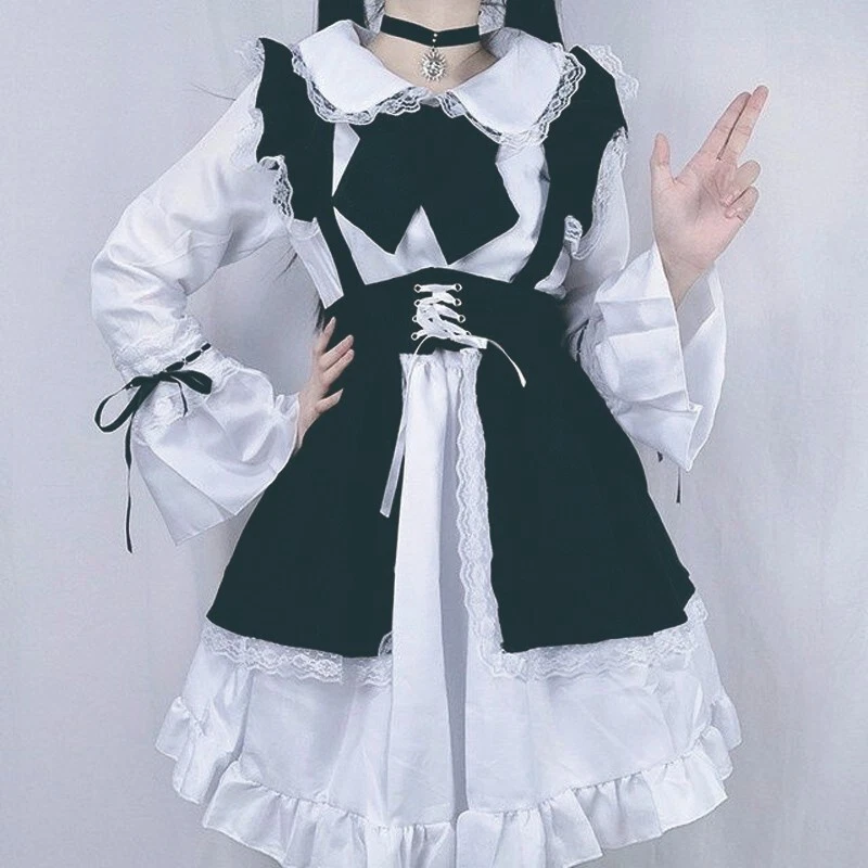Lolita Maid Dress LongSleeve Black and White Outfit Vintage Gothic Clothing... - Image 2 of 4