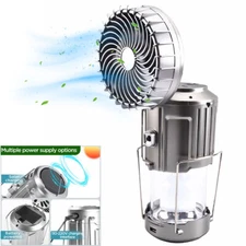 Portable Solar Camping Lantern with Fan USB Rechargeable Outdoor Tent LED Lights