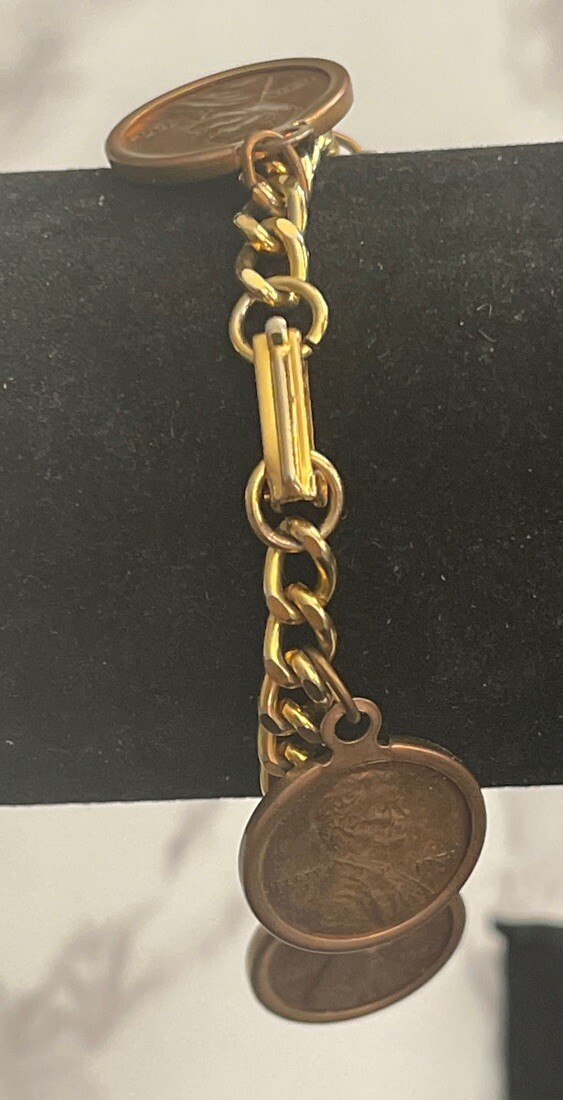 Costume Fashion Jewelry Gold Tone Chain Penny Coin Charms