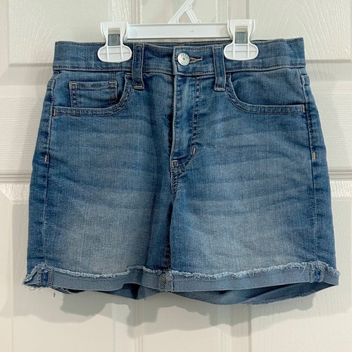 Old Navy Girls Youth Medium Wash Jean Denim Shorts Sz 12 Adjustable Waist Cuff