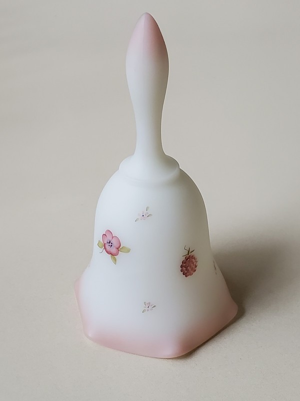 Fenton Glass Bell. Romantic Country Berries & Blossom. Burmese. Handpainted 