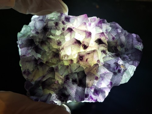 Purple and Green Octahedral Fluorite Quartz Crystal Mineral UV Specimen, 150g - Picture 11 of 16