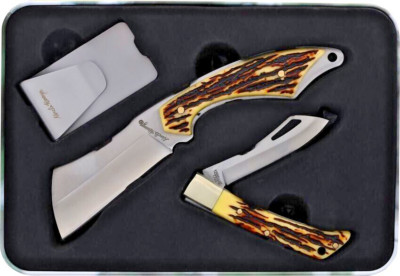 Schrade Uncle Henry knife Cleaver folder gift Set with Money clip