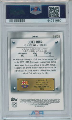 2020-21 Lionel Messi Topps Stadium Club Chrome Gold Refractor 9/50 PSA 9 MINT - Picture 2 of 3