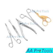 5 Pieces Set Body Piercing Forceps Scissors Kit Sponge Clamp Instruments DS-722