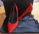$355 NIB Theory Braxia Pump Red Suede Pointed Toe 3.5" Heel Made Italy 37 US 7 — photo 1