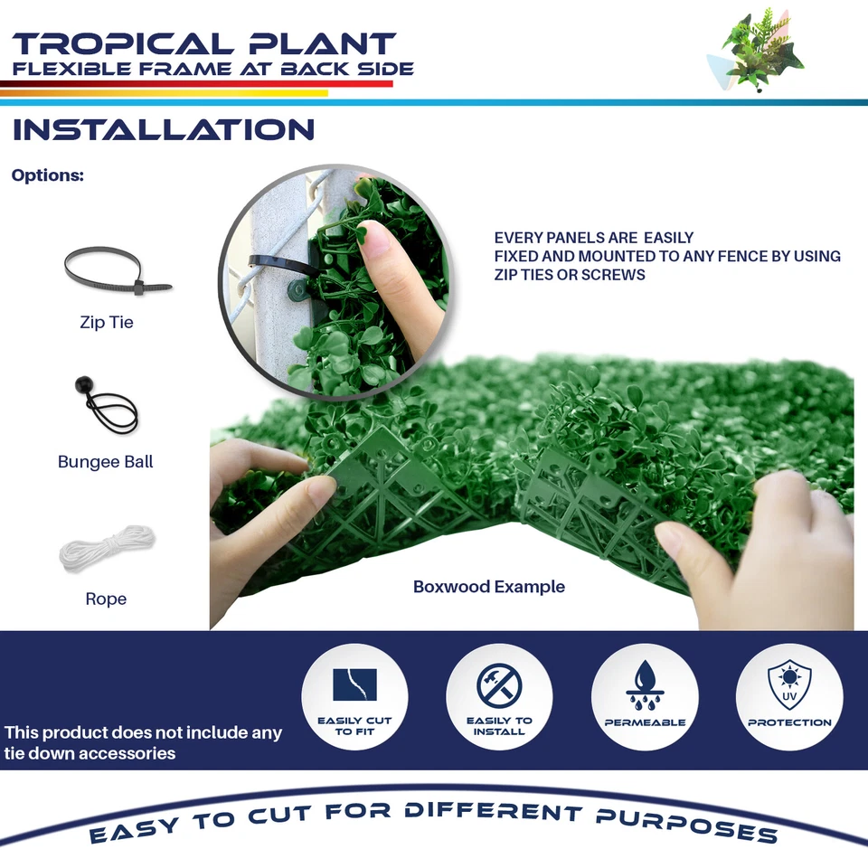 20"x20" Artificial Imitación Tropical Hoja Privacidad Valla Pantalla Decoración Paneles Seto Foto 4 de 4