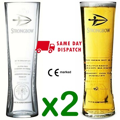 2 x Strongbow Pint Gläser, CE Kennzeichnung Brandneu 20oz 100% Original, Nucleated