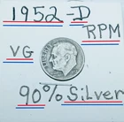1952 D Roosevelt Dime VG With RPM 73yrs Old Real Pics  Gem    Not Paper Pic's