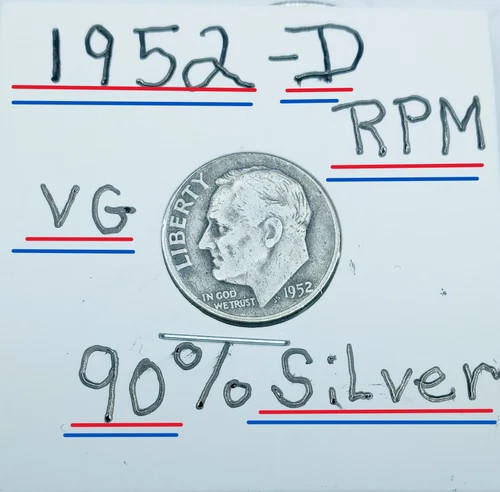 1952 D Roosevelt Dime VG With RPM 73yrs Old Real Pics  Gem    Not Paper Pic's