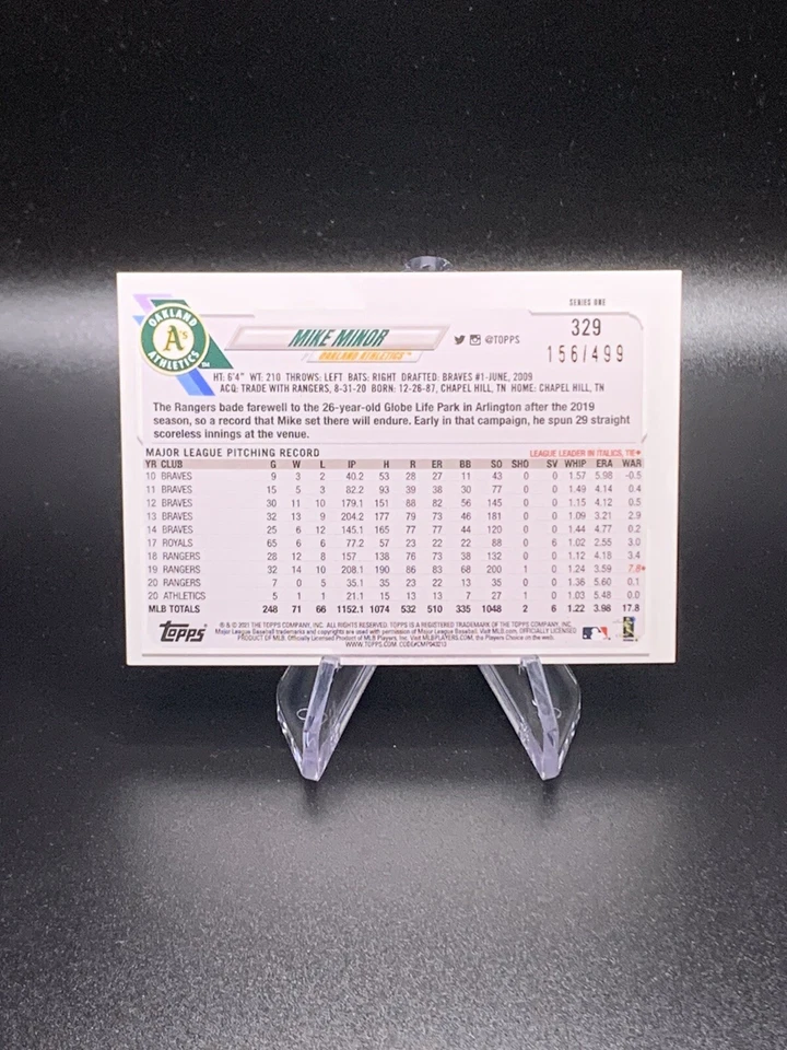 MIKE MINOR - 2021 Topps GREEN FOIL (156/499) #329 - OAKLAND ATHLETICS - Image 2 of 2
