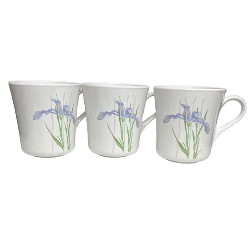 Vintage Corning Ware Corelle Shadow Iris 10 oz Coffee Cups Mugs X3 Replacements