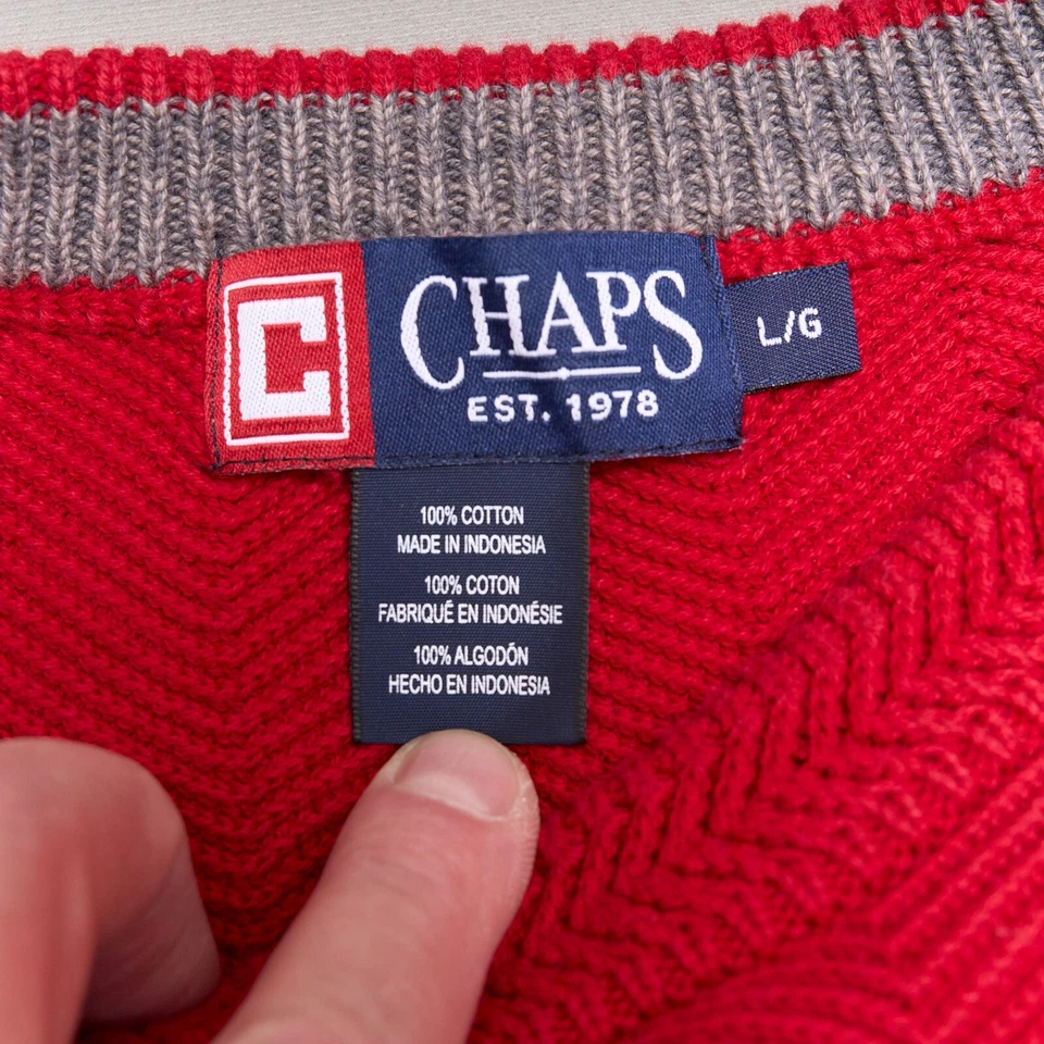 Suéter Chaps L Rojo Algodón Tejido con Cable Cuello Redondo Cresta Logo Foto 4 de 4