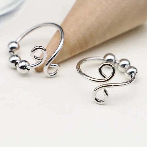 925 Sterling Silver Zircon Fidget Spinner Ring Adjustable Unisex Anxiety Relief - Picture 35 of 40