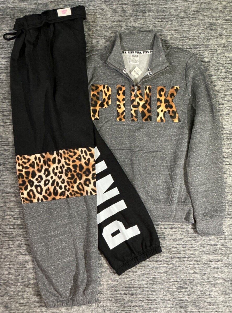 Victoria's Secret Pink Leopard QZ Pullover + Campus Pants Set