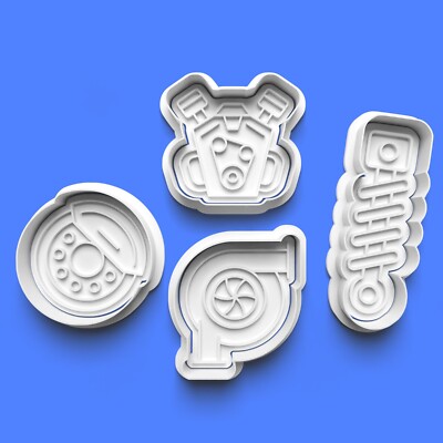 Ausstecher Fondant Stempel Autoteile Mechaniker Geburtstag Party Backen 4er Set
