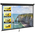 80" Manual Pull Down Projector Screen Hd 16:9 Home Theater Movie Screen Black