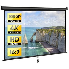 80" Manual Pull Down Projector Screen HD 16:9 Home Theater Movie Screen Black
