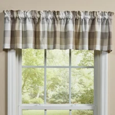 Bentley Gray Tan Off White Plaid Country Home Window Valance 72" x14"