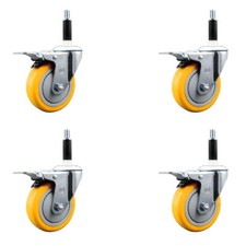4 Inch Yellow Poly Swivel 7/8 Inch Expanding Stem Caster Set Total Lock Brake