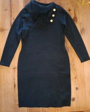 TAHARI Sweater Dress Women L Navy Cowl Neck Long Sleeve BodyCon Knee Length 