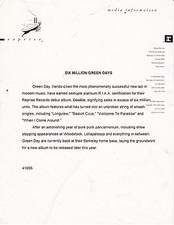 Green Day 1995 Reprise 6 MILLION Press Release + Bonus FREE US SHIPPING