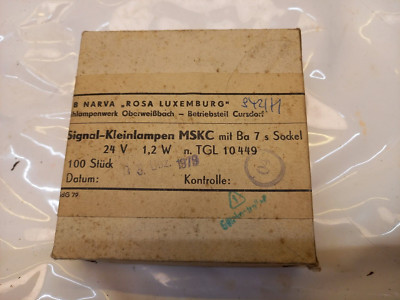 100x Signal-Kleinlampe MSKC, BA7s Sockel, VEB Narva, 24V / 1.2W, TGL 10449, NOS