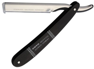 Dovo Shavette Folding Knife Stainless Steel Holder Razor Blade Ebony Wood Handle