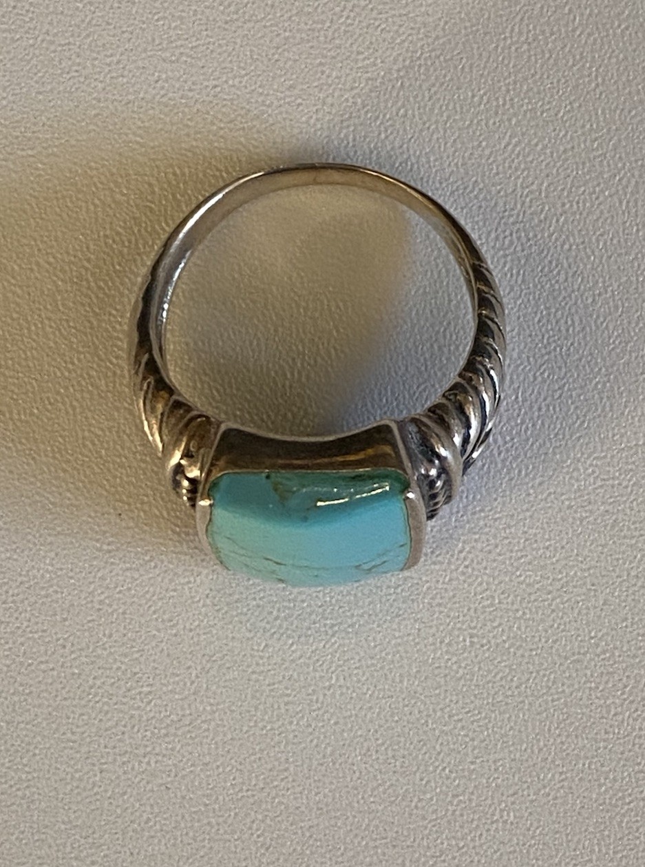 Sterling Silver Large Rectangular Turquoise Signe… - image 3