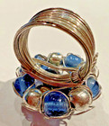 4 Vintage Rings Cocktail w Gems; Fun Mix; Natural Crystal, Peacock, Pearl, etc — photo 10