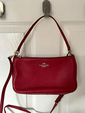 Coach Red Pebbled Leather Shoulder Bag Zip Top Detachable Strap Gold Hardware