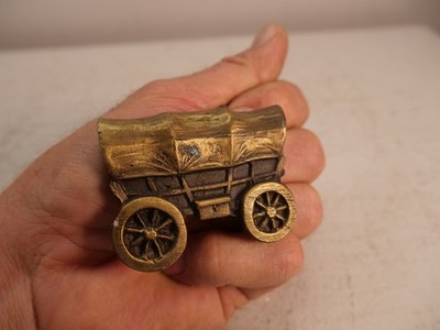 VINTAGE FRONTIER COVERED WAGON BRASS BELT BUCKLE  SOLID BRASS Baron Buckle 1970s