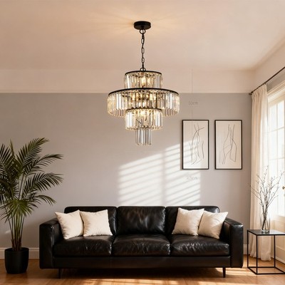 Black Modern 20'' Crystal Chandelier Luxury 4-Tier Pendant Light Ceiling Fixture