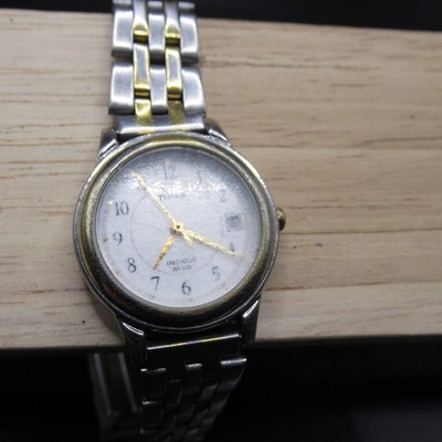 Timex Indiglo Quartz Watch Two-Tone Stainless Steel Bracelet WR 50M Date Display