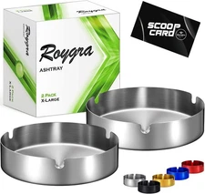 roygra Outdoor Ashtray for Outside Patio (2 Pack), XL-4.73in, Silver 