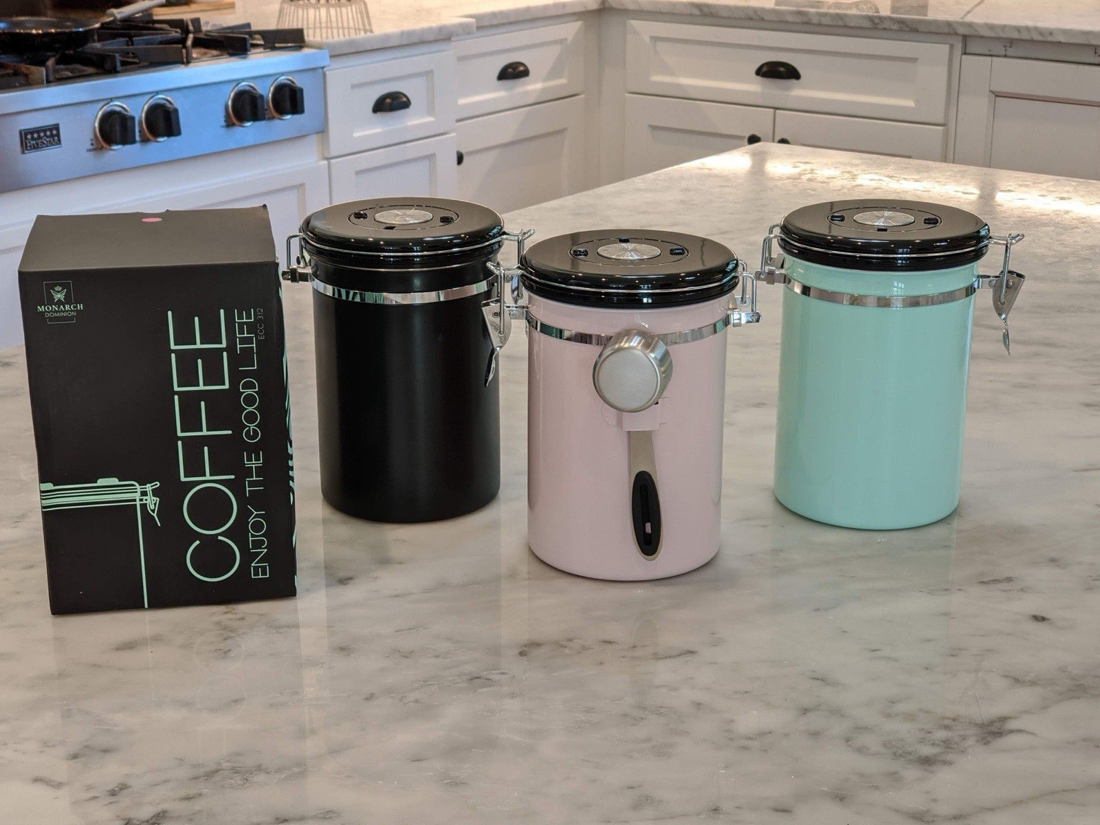 Premium Black Airtight Coffee Canister Stainless Steel 20oz