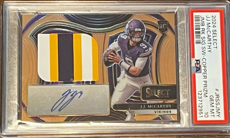 🔥2024 PANINI SELECT 🏈 🔥 3-Color JJ McCarthy #JRSS-JMY 26/49 PSA 10 RC Auto