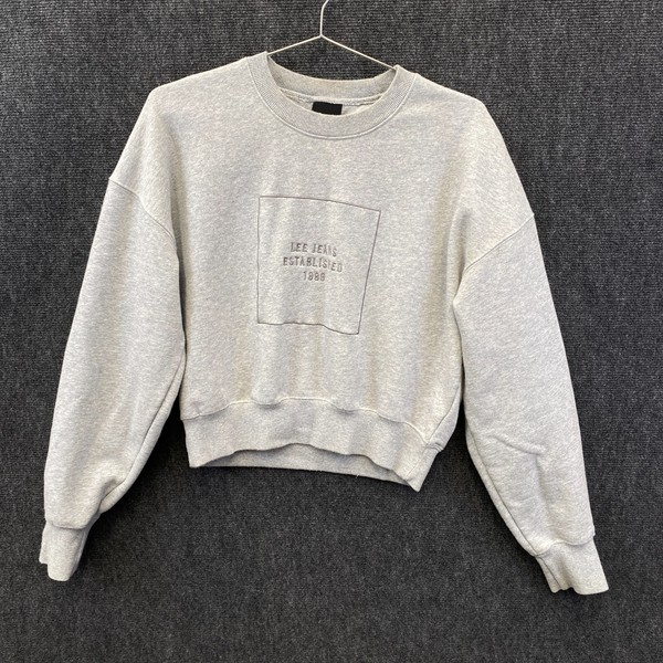 Lee Womens Crew Neck Sweatshirt Grey Fleece Lined Embroidered Box Logo Size 10