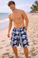 Mens Surf Swim Co Trunks Size M/M White Blue Coastal Athletic NWOT