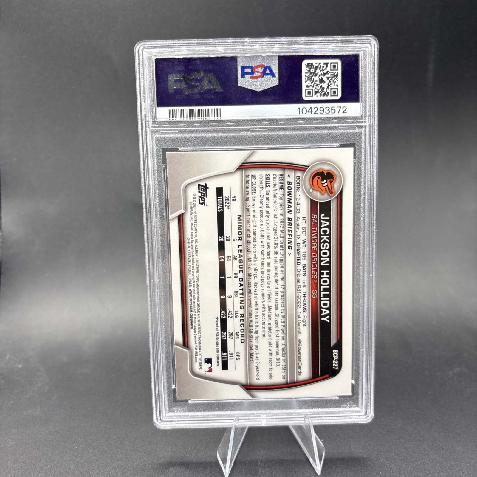 2023 Bowman Chrome Mojo Refractor Jackson Holliday #BCP-227 PSA 10 view 2